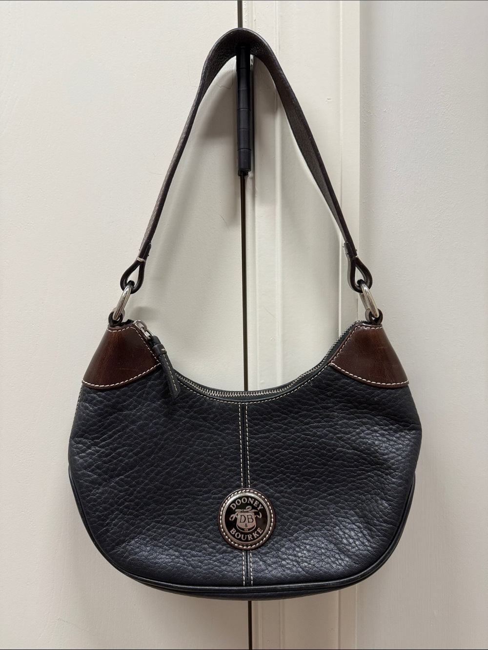 Dooney & Bourke Black Leather Shoulder Bag with Brown Accents